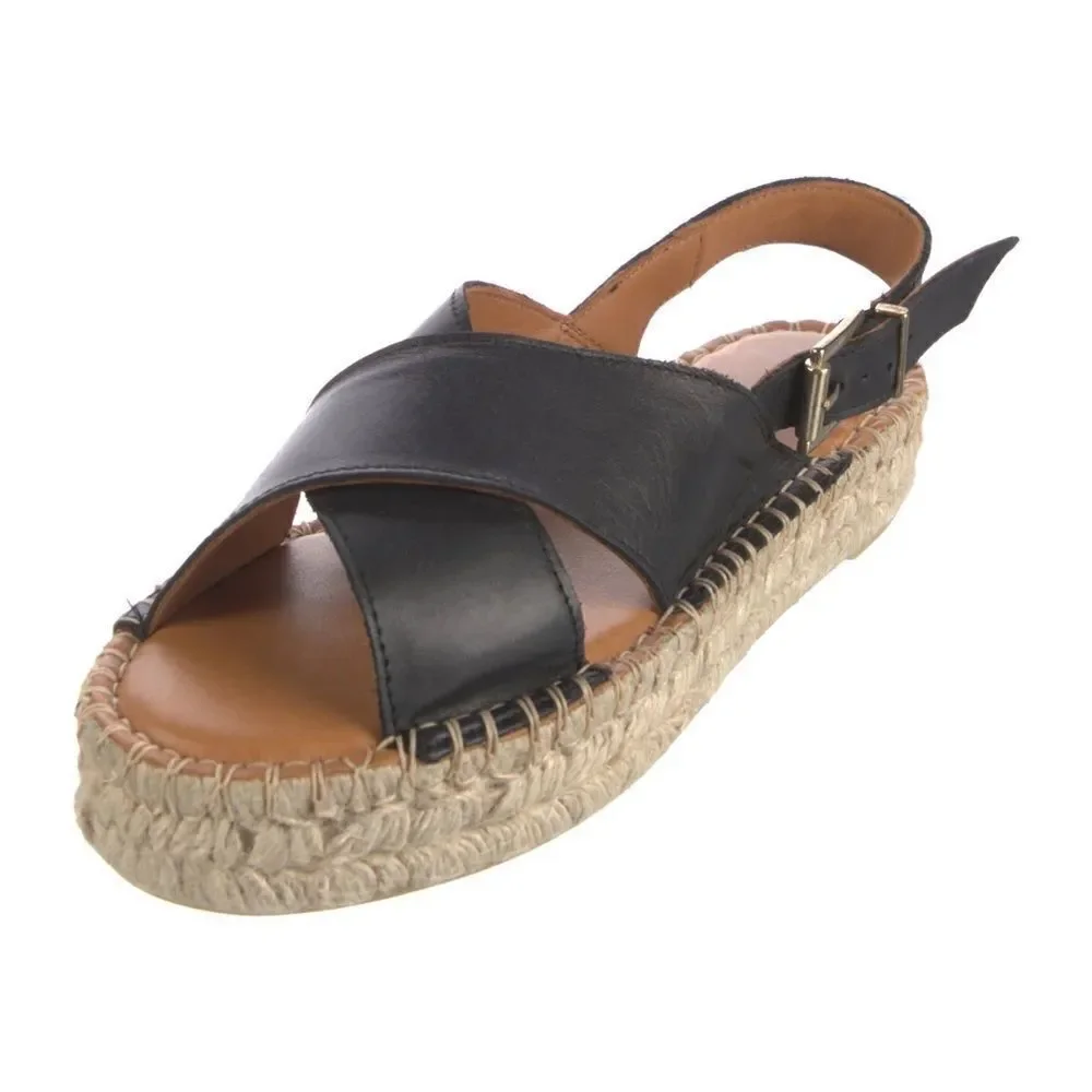 Alohas Crossed Black Leather Espadrilles